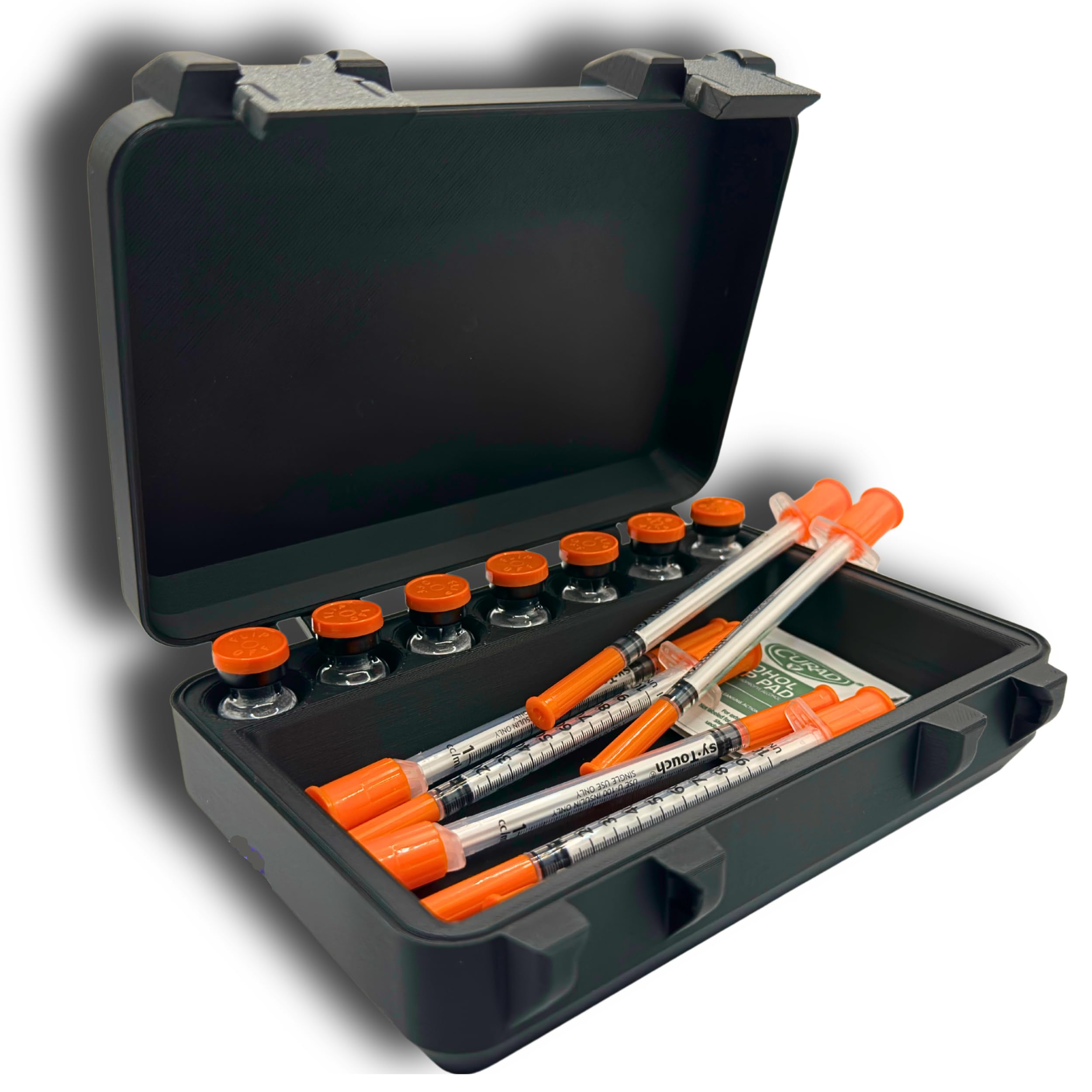 Photo 1 of 3ml Vial Storage Case – Fits GLP-1, Insulin, Peptide, and TRT Supplies – Holds 7 Vials with Syringe & Alcohol Wipe Compartment – Travel & Fridge Safe Organizer