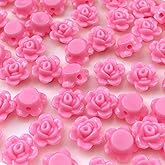 LIMAOLLY 200pcs Acrylic Rose Flower Beads Candy Color Flat Back Spacer Beads Loose Pastel Colorful Decor for DIY Crafts Jewelry Making Bracelet Necklace Earrings(Deep Pink)