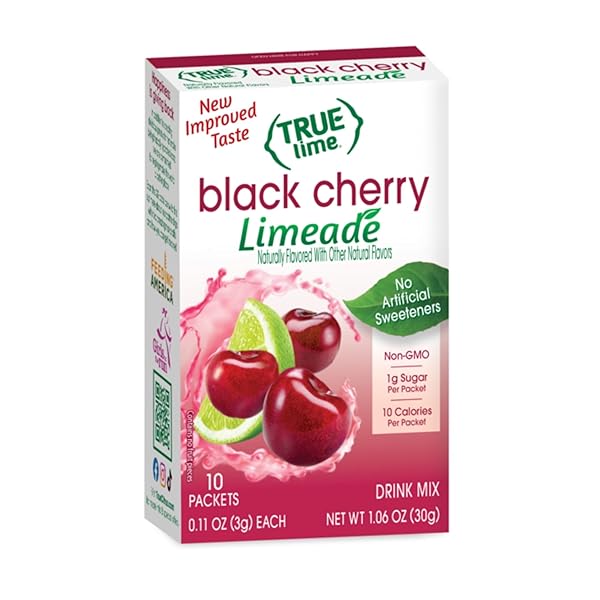 TRUE LIME BLACK CHERRY LIMEADE DRINK MIX (10 PACKETS) | MADE FROM REAL LIMES | NO PRESERVATIVES, NO ARTIFICIAL SWEETENERS, GLUTEN FREE | WATER FLAVOR PACKETS & WATER ENHANCER WITH STEVIA