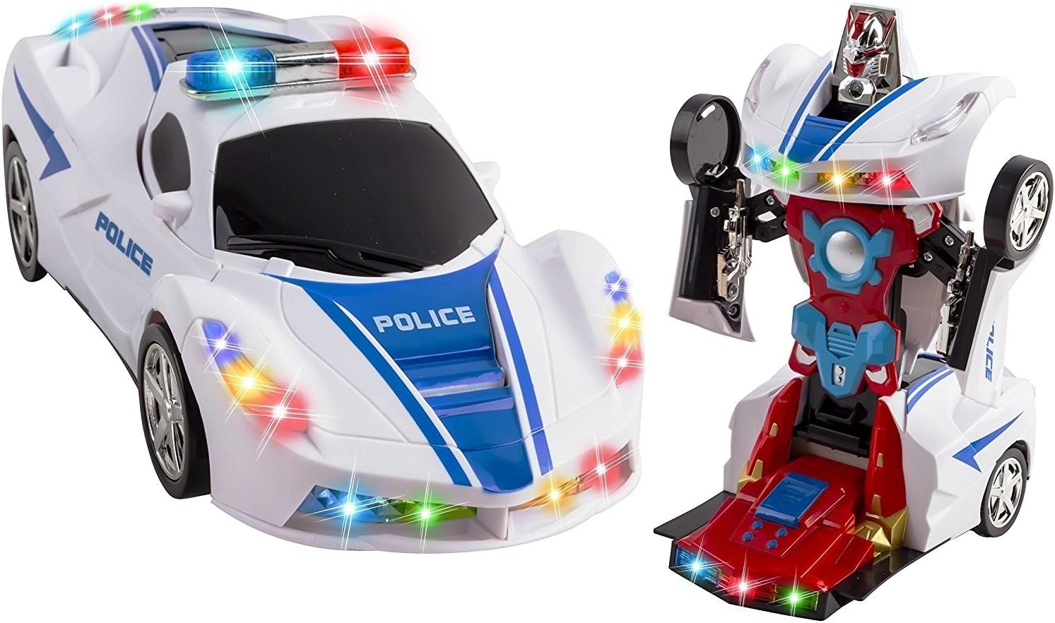 Battery Operated Bump and Go Transformers Toys for Kids Car Transformer Robot Police Car Toy Realistic Engine Sounds and Beautiful Flash Lights (Police Racing Car)