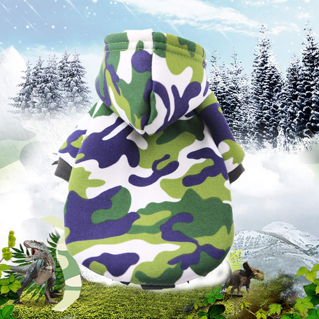 Abcsea Dog Sweater Hoodie, Green S Size, Camouflage Color, Polyester Material, Small Breeds, 30 lbs+