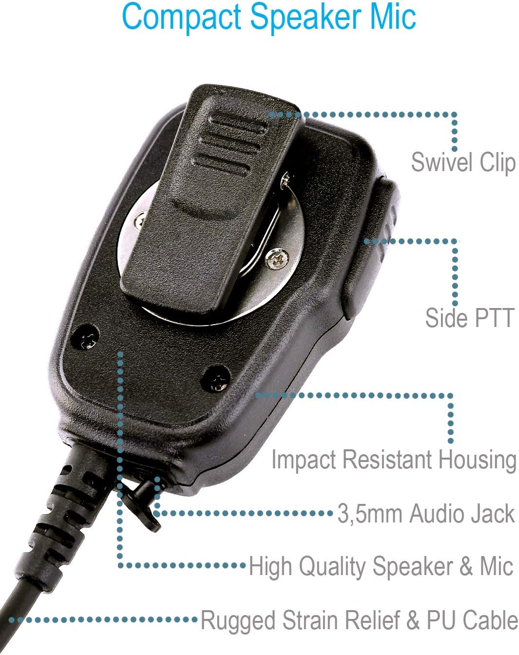 Compact Speaker Mic with Reinforced Cable for Kenwood Radios NX-220 NX-320 TK-2160 TK-2170 TK-2212 TK-2302 TK-2312 TK-2360 TK-2402 TK-3160 TK-3170 TK-3230 TK-3312 TK-3360 TK-3402, Shoulder Microphone: GPS & Navigation