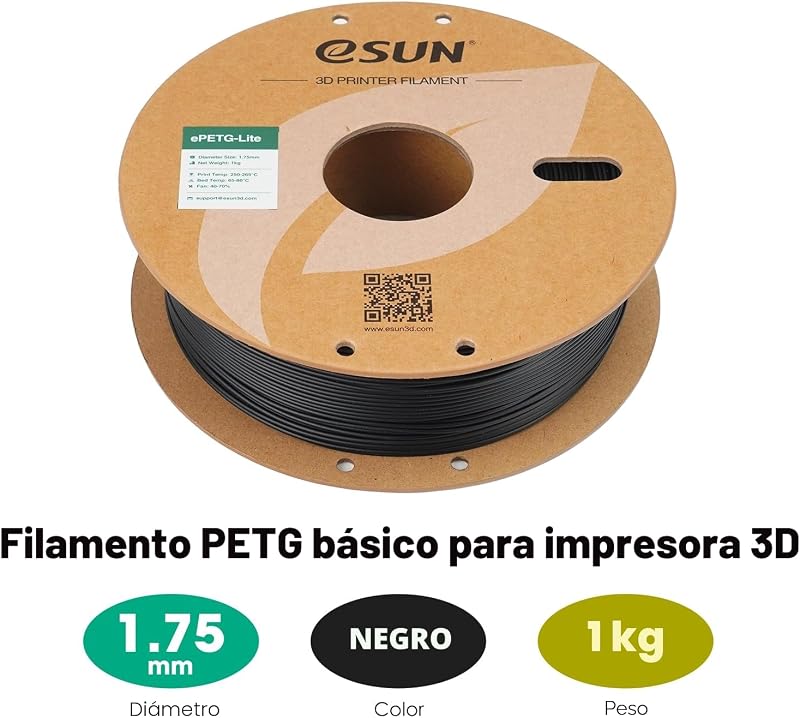 Filamento PETG 1,75mm, Filamento PETG de Alta Dureza, Filamento de Impressão 3D Spool de 1KG (2,2 LBS) para Impressoras 3D, Preto