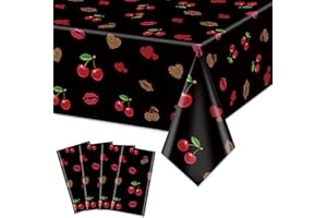 4 Pack Cheetah and Cherry Tablecloths Rectangle Red Lips and Leopard Print Birthday Decorations for Girls Women Bday Wedding 