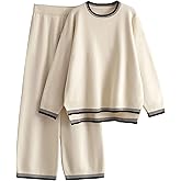 Tanming Women's Sweater Sets 2 Piece Outfits Knitted Pullover Jumper and Wide Leg Pants Tracksuit