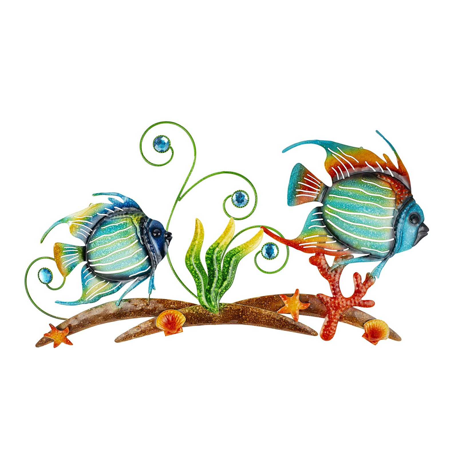 Décor Mural Marin En Métal - Coquillage Et Thème Plage, Couleur Bleu Aqua - Dimensions 40x21 Cm