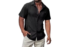 JMIERR Mens Short Sleeve Button Up Shirts Hawaiian Textured Shirt Casual Solid Color Dress Shirt Golf Shirts