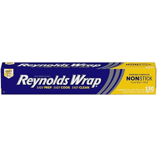 Reynolds Wrap Non Stick Aluminum Foil, Nonstick Aluminum Foil Roll, Prevents Food Sticking and Messy Cleanup, Great for Covering Casseroles and leftovers, 43.33 Yards x 12 Inches, 130 Sq.Ft.