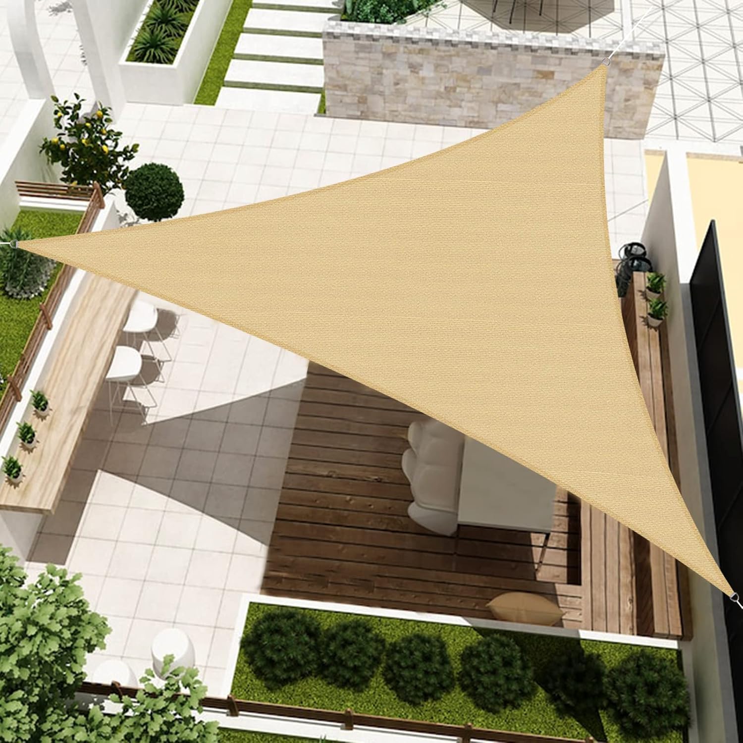 HENG FENG Sun Shade Sail Triangle 3x3x3m HDPE Canopy Awning Sunscreen with 95% UV Block for Outdoor Patio Garden Sand