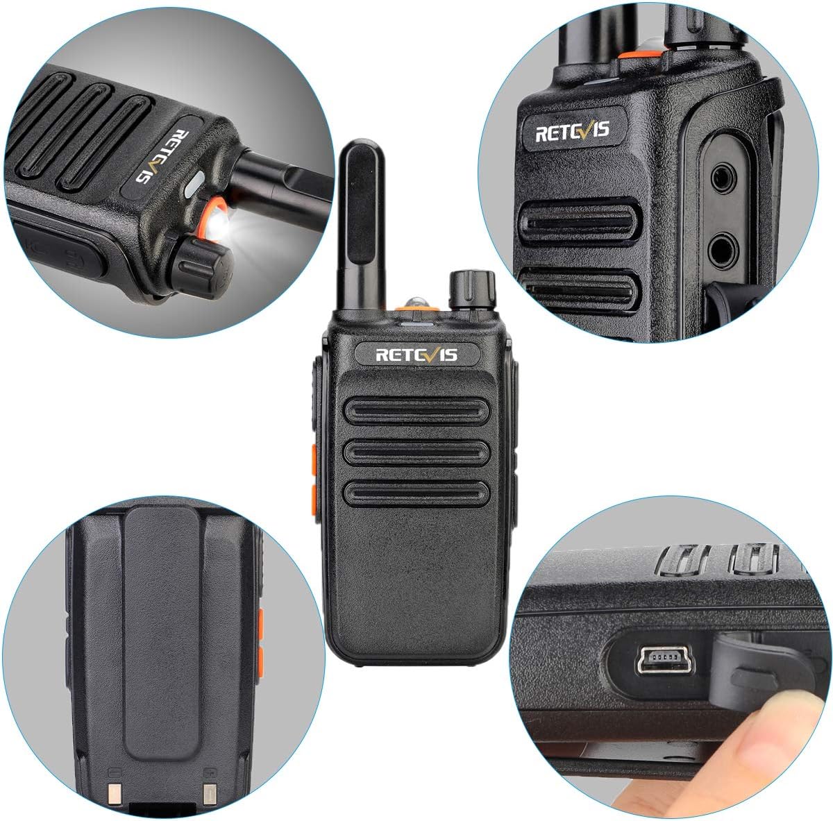 Retevis RB635 Walkie Talkie, LED Flashlight, PMR446 Mini 2 Way Radio Portable for Adults VOX Hands Free - Image 5