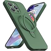 Mephoro Magnetic Stand for iPhone 12 Pro Case, Liquid Silicone Case, [Compatible with MagSafe][Built-in Kickstand&Ring Holder] Anti-Scratch Soft Microfiber Lining, Midnight Green