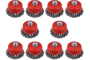 WENORA Wire Cup Brush for 4 1/2 Angle Grinder, 10 Pack 3 inch Wire Brush for Grinders, 5/8" -11 Threaded, for Heavy Cleaning Rust, Stripping and Abrasive