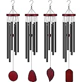 Tatuo 4 Pcs Memorial Wind Chimes 28 Inch Wooden Sympathy Wind Chimes DIY Sympathy Gift for Father's Day Loss of Loved One Bereavement with 6 Aluminum Tube for Indoor Outdoor(Black,Simple Style)
