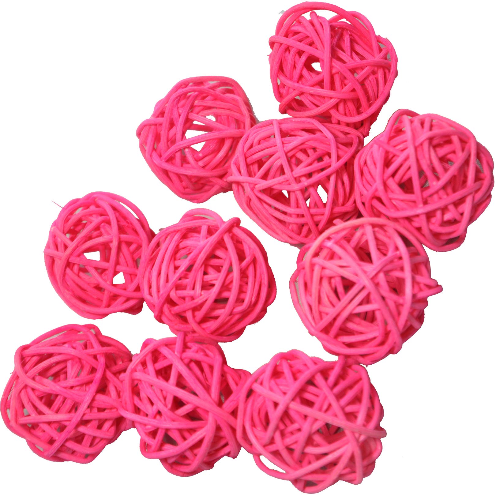 Ougual Natural Wicker Rattan Balls Table Wedding Party Hanging Wobble Ball Christmas Decoration (4cm, 10pcs, Pink)