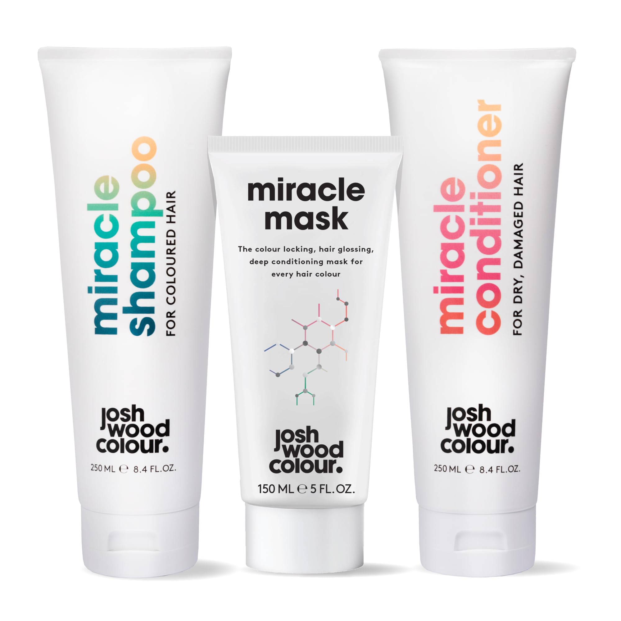 Josh Wood Colour Care Bundle for Dry & Damaged Hair Sulphate free, Colour Shine Complex, Locked in glossy colour, Cleansing and conditioning, 3 Bottles
