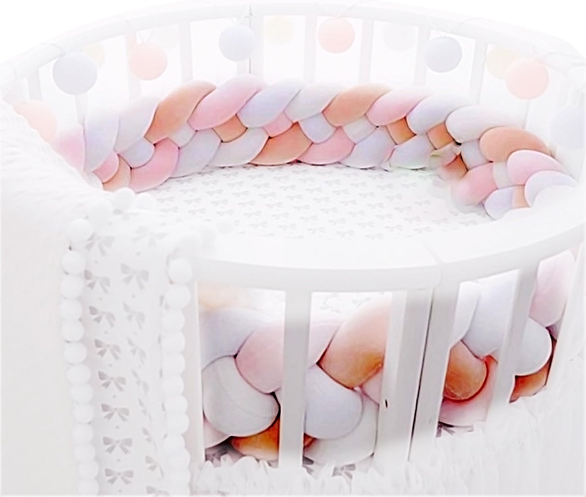 Marshmallow Crib Bedding Bumpers 4-ply Knotted Braided Snake Pillow for Baby 79" (Pink&White, 200cm=79")