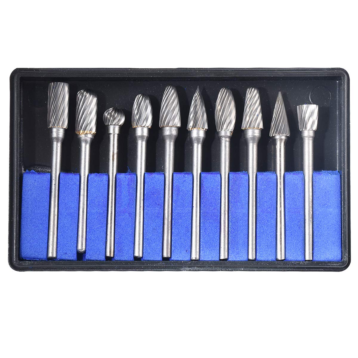 KATUR Tungsten Carbide Rotary Burr Set, 10 Pcs Solid Single Cut Rotary Tool fit Die Grinder Drill for Drilling, Polishing, Carving on Metal or Wood, 3mm Shank Diameter 40mm Length (Single)