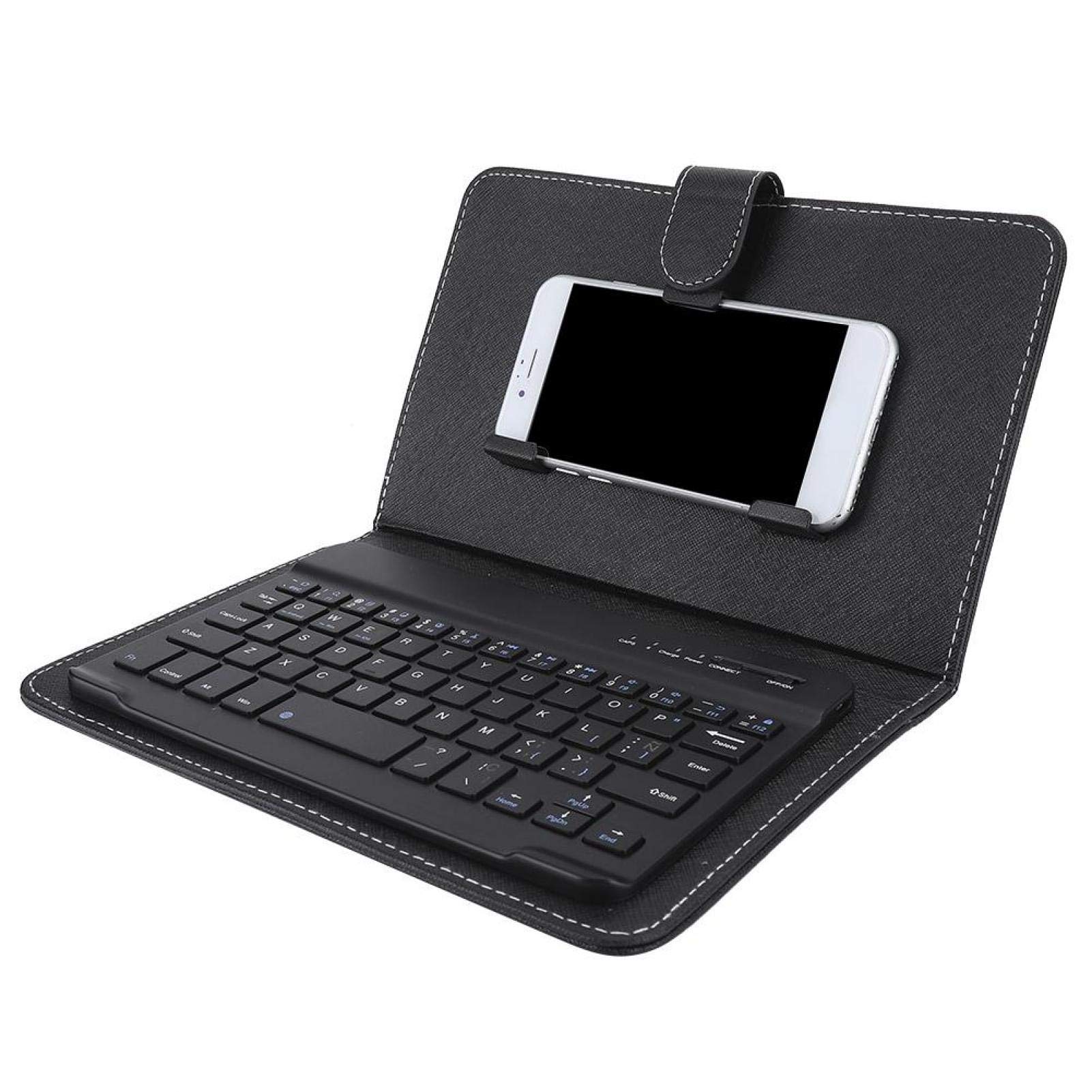 Universal Mobile Phone Keyboard Case, Spanish and English Wireless Bluetooth Protective Leather Cover Keyboard, Ultra Slim Bluetooth Keyboard for 4.5-6.8in Mobile Phone