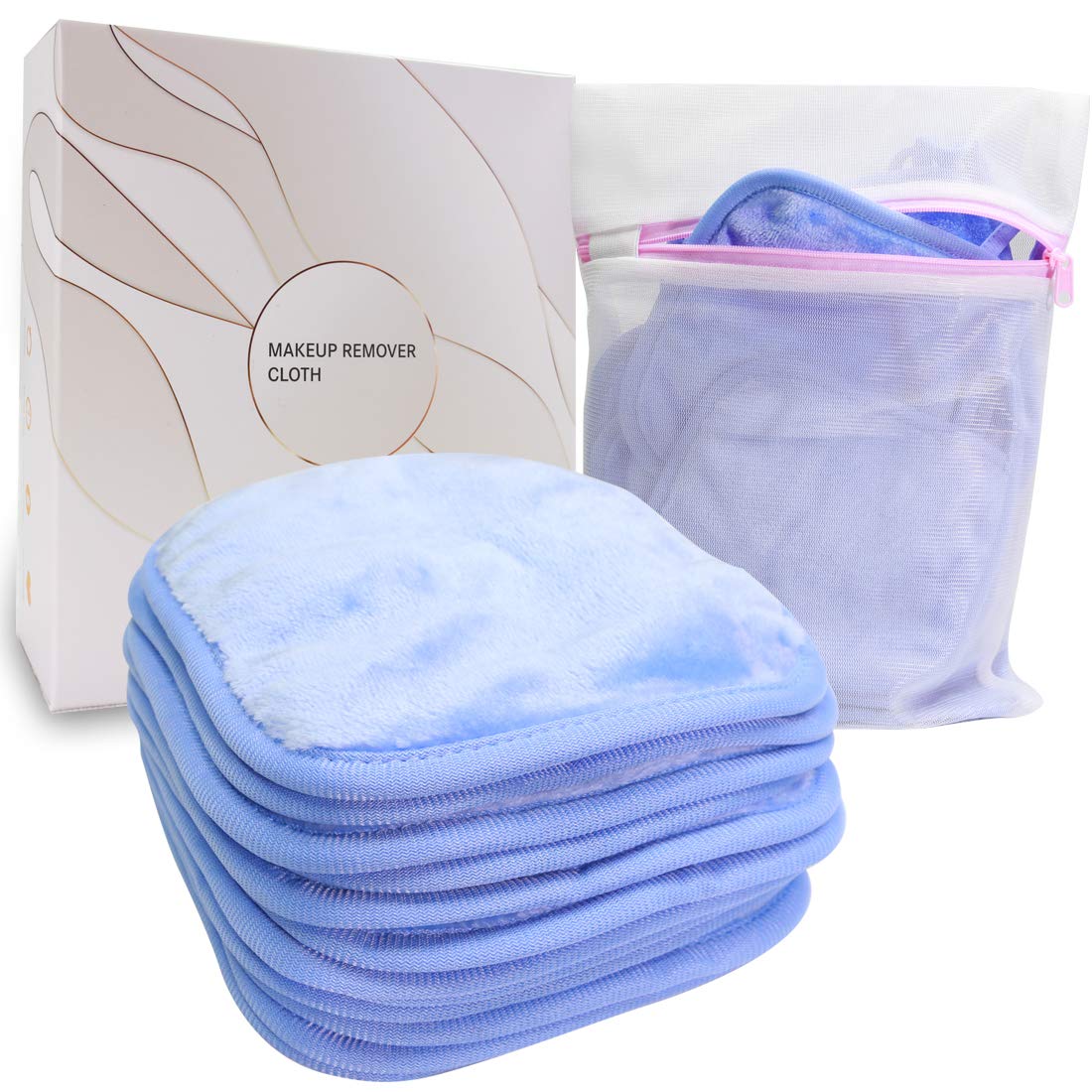 KODAMO | Reusable Makeup Remover Cloth 6 x 6 in 12 Pack - Microfiber Washable Facial Cleansing Towel for All Skin Types With Laundry Bag - Natural Eco-friendly Makeup Remover Towel (Blue)