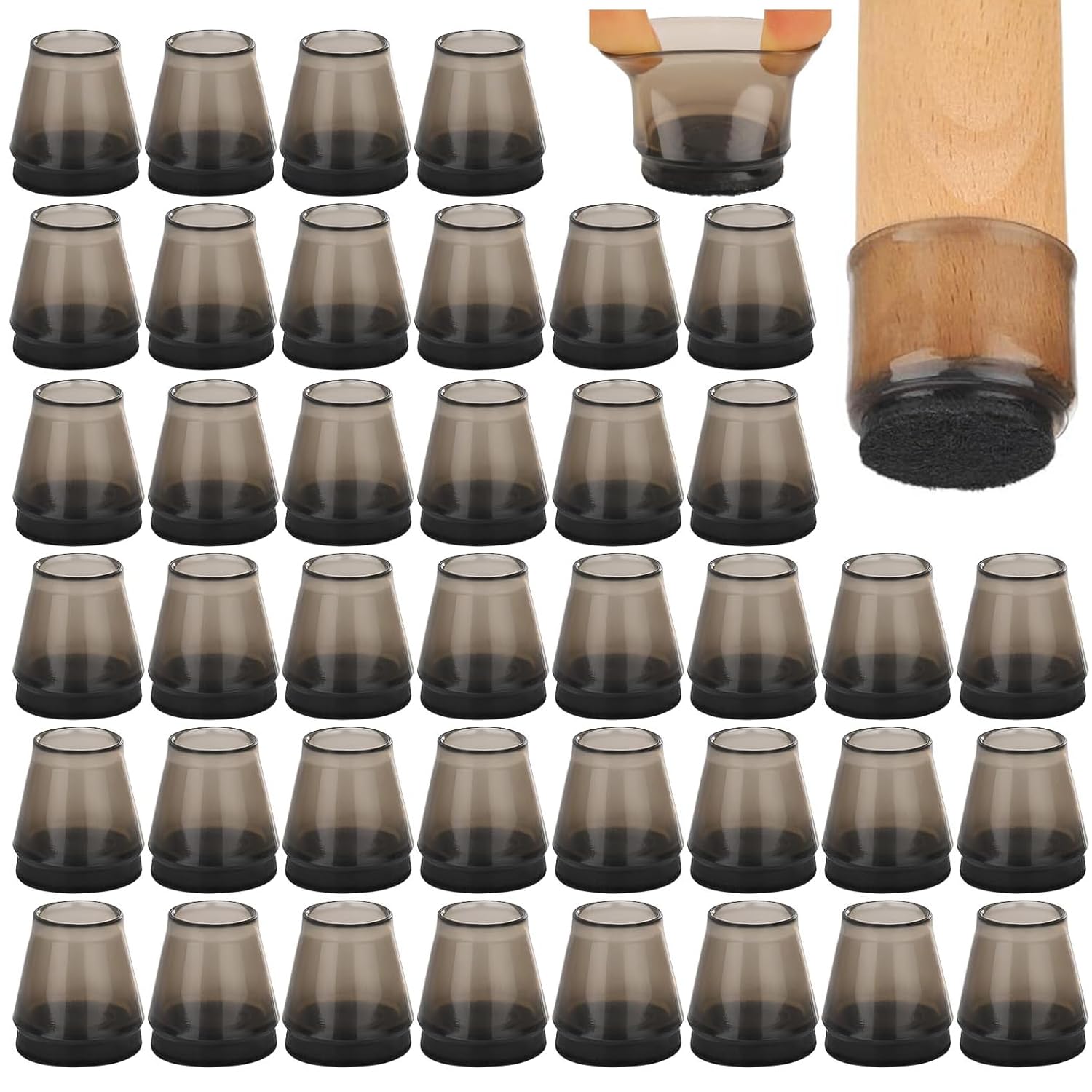 40Pcs Chair Leg Floor Protectors – Silicone Chair Leg Caps with Felt Pads for Hardwood Floors, Anti-Slip and Scratch-Resistant Furniture Feet Covers, Fit 15-25mm Round Chair Legs