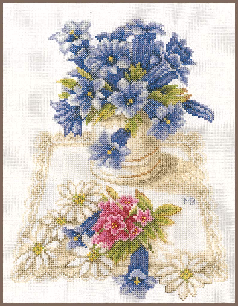 Lanarte Counted Cross Stitch Kit: Blue Flowers (Evenweave), Cotton NA, 23 x 28cm