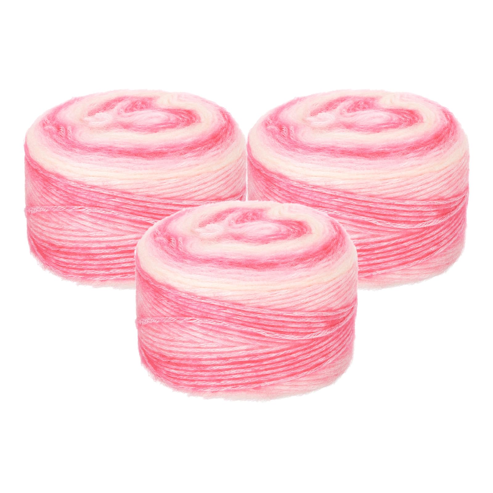 uxcell 3Pcs 100g Gradient Cake Cotton Yarns, Soft Rainbow Yarn Ball for Knitting and Crocheting Craft Project, Mixed Pink (300g x 3, 245M L Each)