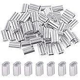 Glarks 200Pcs 1/16''(1.5mm) Aluminum Crimping Loop Sleeve Wire Rope Sleeves Double Barrel Ferrule for Wire Rope and Cable Line End (1/16''-200Pcs)