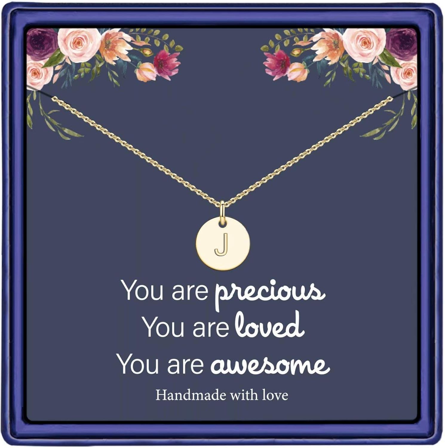 Disc Letter Necklaces for Kids Jewelry, 14K Gold Filled Disc Engraved Double Side Hammered Initial Necklace Personalized Alphabet Letter Necklace Women Pendant J: Jewelry