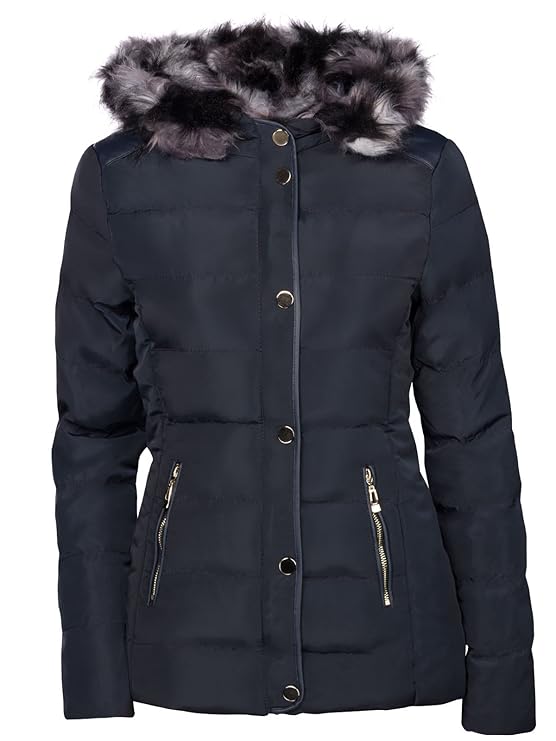 OHH Fashion Damen Winter Jacke Fell Kapuze DAUNEN Optik Mantel KIRZ GEFÜTTERT