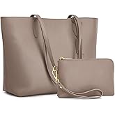 Kattee Leather Tote Bags for Women Shoulder Purses and Handbags Travel Work Bags with Wristlet Wallet 2-in-1