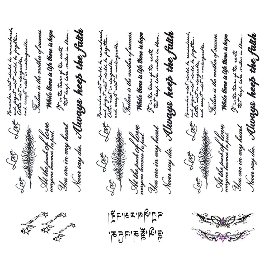 Yesallwas 6 Sheets Black English Character Temporary Tattoos Verses Tattoos,Inspirational Quotes Words Temporary Tattoos Waterproof long lasting Fake Tattoos Stickers for kids girls teens