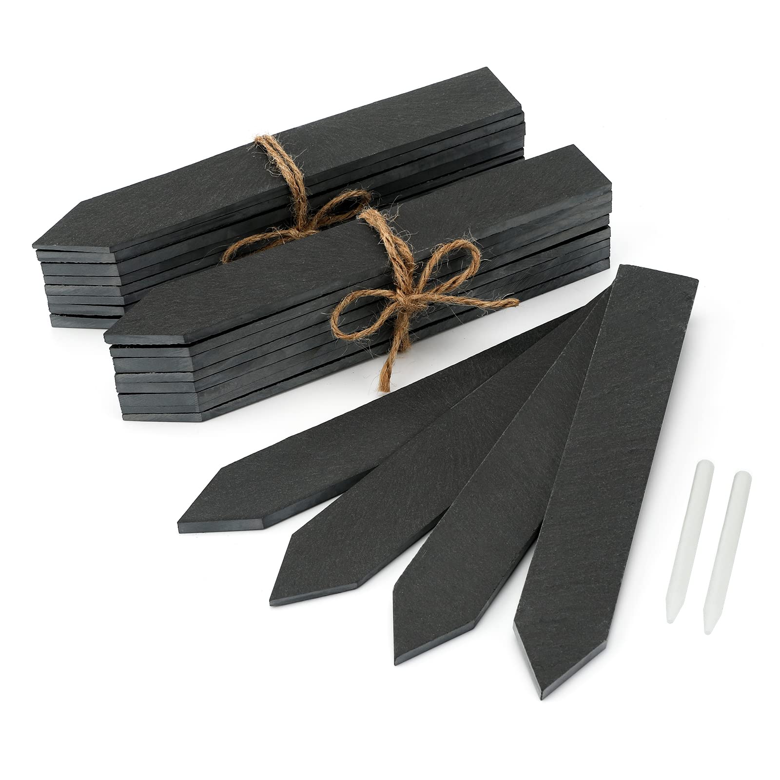 KINGLAKE 20Pcs Slate Plant Labels and Talcum Pen, Plant Markers Labels for Outdoor Plants, Reusable Large Garden Markers Signs for Vegetable Patch, Herbs, Potted Plants, Flowers (20x3cm)