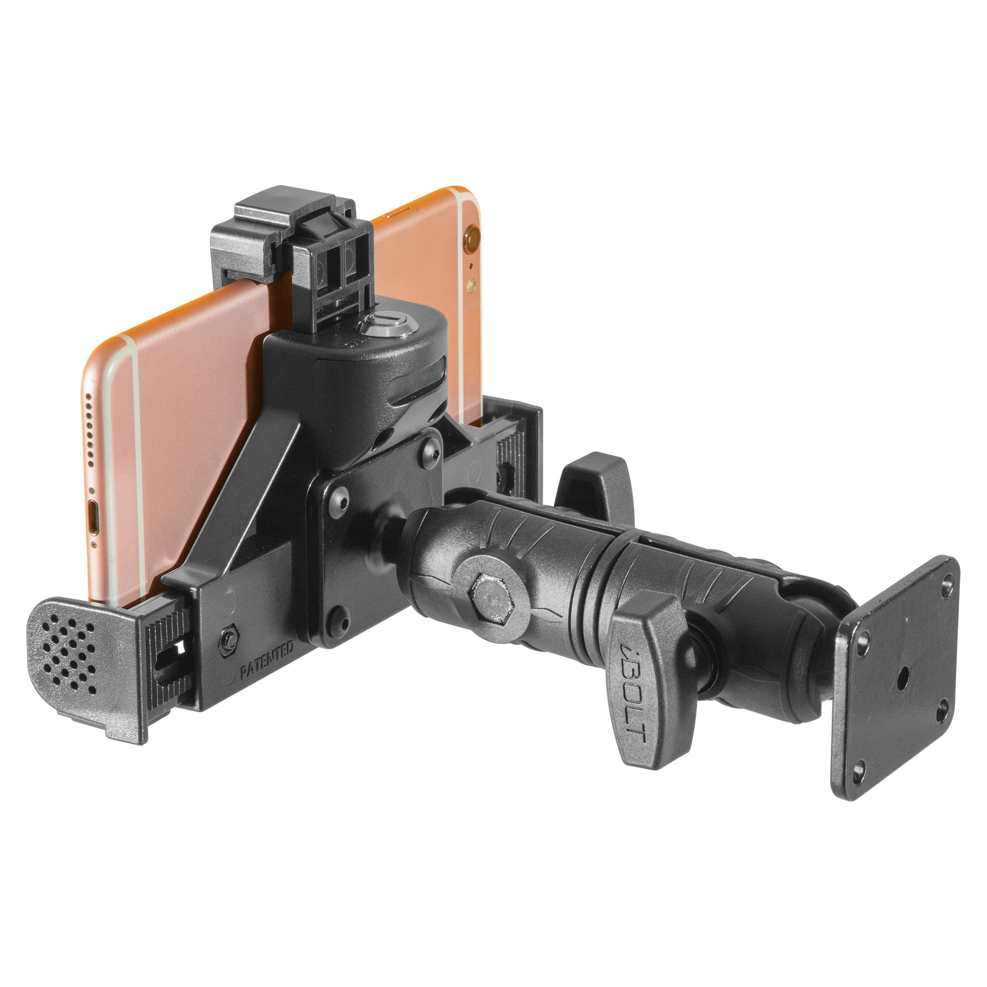 iBolt Phone Dockín Lock DynaMount AMPS w/ 4.25 inch Double Socket Arm Locking Drill Base Mount for Smartphones- Great for Trucks, ELDís, Wall Mounting, Sprinter Vans, etc.