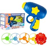 Berry President Flying Saucer Toy, Flying Disc Launch Playset with Rotating Flash Light, Indoor Outdoor Twist Shoot Toy for Kids Aged 3 Years Old &amp; Up (DarkBlue)