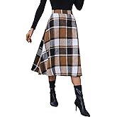 Pemieer Plaid Skirts for Women High Waist Wool Skirts A-Line Tartan Midi Skirts