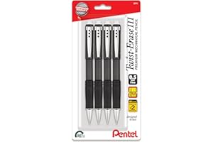 Pentel Twist-Erase III Mechanical Pencil, (0.5mm), Fine Line, Black Barrel, Pack of 4 (QE515BP4A)