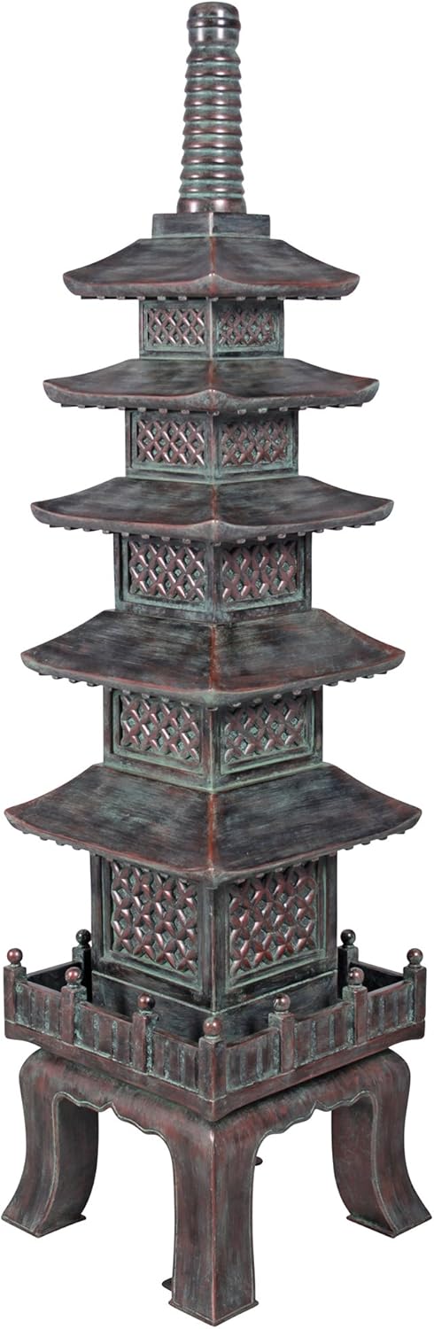 Design Toscano The Nara Temple Pagoda Asian Decor Garden Statue, Large 28 Inch, Polyresin, Verdigris Green Bronze : Japanese Garden Decor : Garden & Outdoor