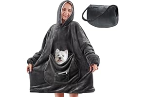 yescool Wearable Blanket Hoodie, Oversized Sherpa Hooded Blanket Sweatshirt, Giant Warm Fuzzy Fleece Lounging Blanket with Hood Sleeves Pocket, Soft Comfort Packable for Women Men Adults (Grey)