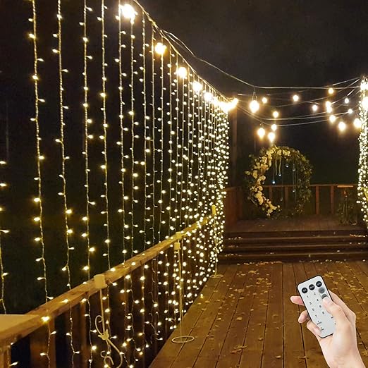 bloomwin guirnaldas cortina de luces 600 led 6m 3m 6v bajo voltaje con control remoto 8 modos ganchos luces de navidad cadena impermeable interior