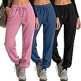 JoyMotion 3 Pack Women's Lounge Joggers Yoga High Waisted Drawstring Sweatpants Comfy Workout Loose Casual Pants with Pockets