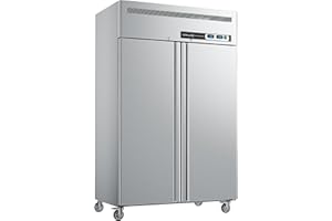 Coolake 48" W 2 Door Commercial Refrigerator and Freezer Combo, 36 Cu.ft 2 Section Stainless Steel Solid Door Fan Cooling Upright Reach in Freezer for Restaurant, Bar, Shop, Garage