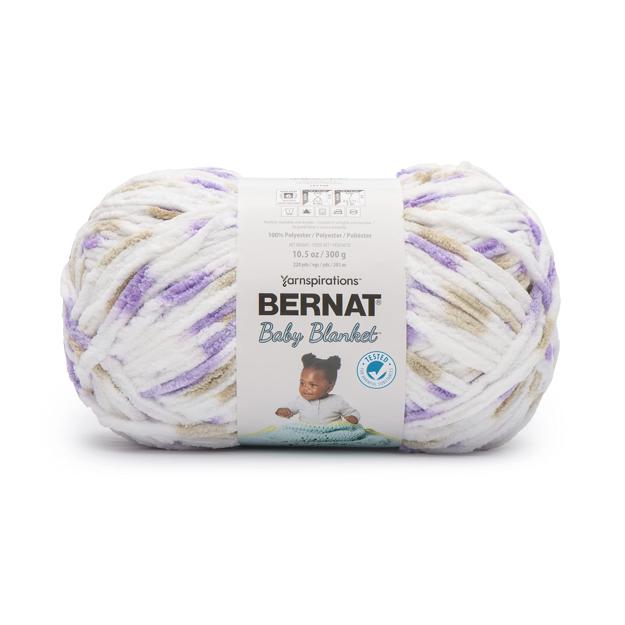 Bernat Baby Blanket BB Little Lilac Dove Print Yarn - 1 Pack of 10.5oz/300g - Polyester - #6 Super Bulky - 220 Yards - Knitting/Crochet