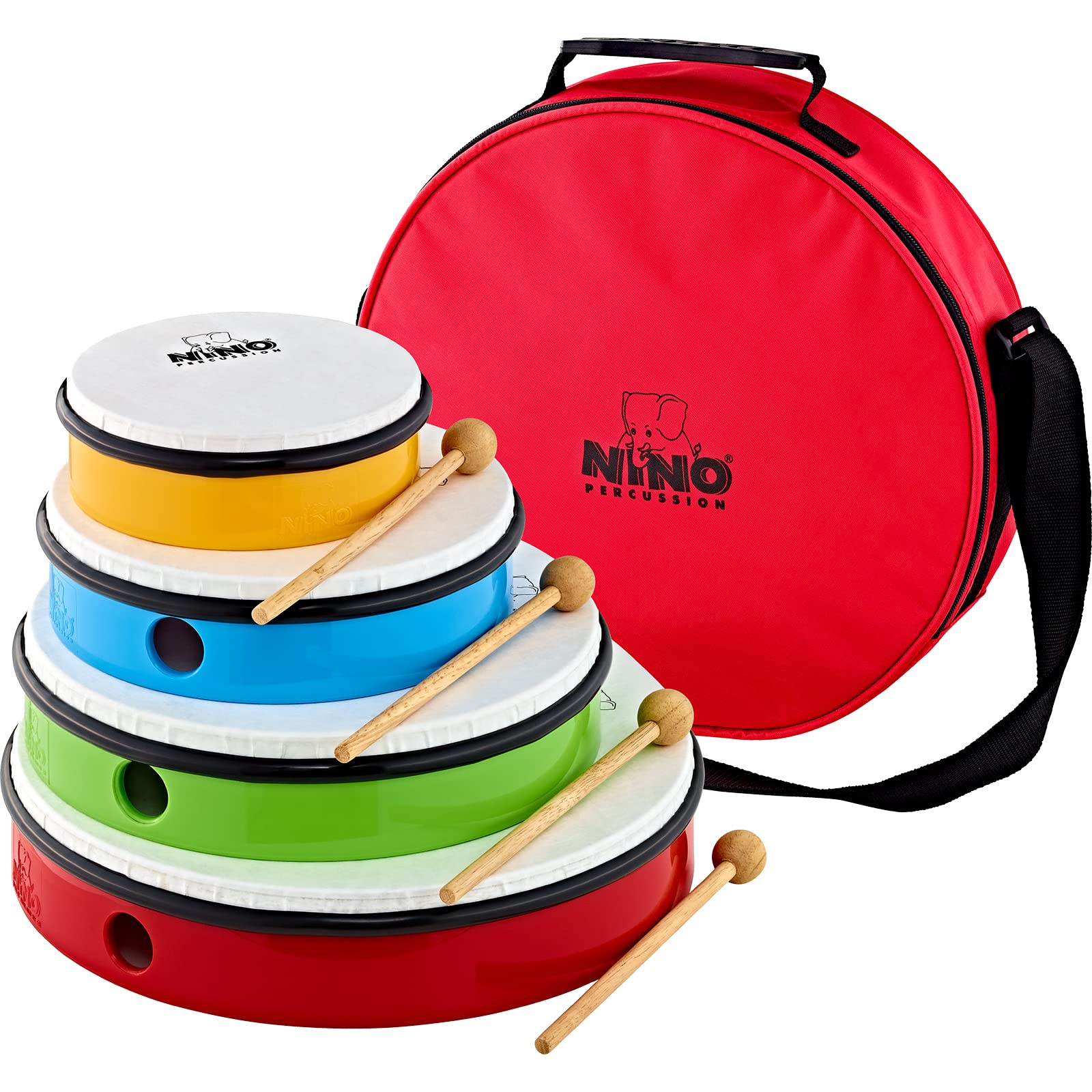 Nino Percussion Hand Drum Set - Hand Drum Set with 4 different sizes - for Children from 3 Years - Plastic, Multicoloured (NINOSET6)