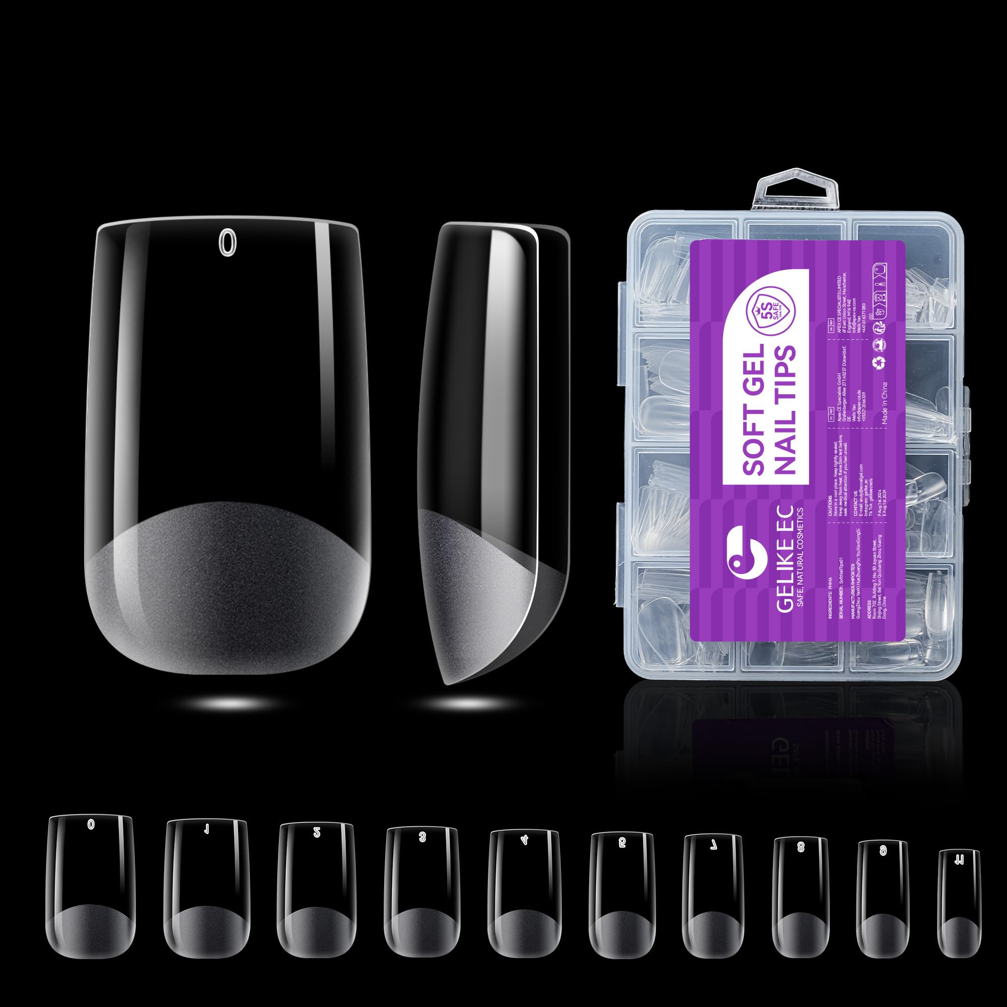 Short Square Nail Tips for Salon: Gelike EC Soft False Gel Nails Tip Easy and Long Last - 240pcs 10 Sizes for DIY Practice Art Design at Home — image 1