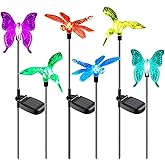OxyLED Solar Garden Stake Lights 6 Pack Outdoor LED Figurine Lighting Color Changing Waterproof Solar Hummingbird Lights Butterfly Dragonfly for Patio Yard Pathway