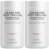 Codeage Grass Fed Beef Organs Supplement – Glandulars Supplements - Freeze Dried, Non-Defatted, Desiccated Liver, Heart, Kidn