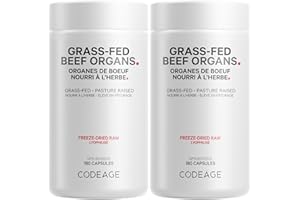 Codeage Grass Fed Beef Organs Supplement – Glandulars Supplements - Freeze Dried, Non-Defatted, Desiccated Liver, Heart, Kidn