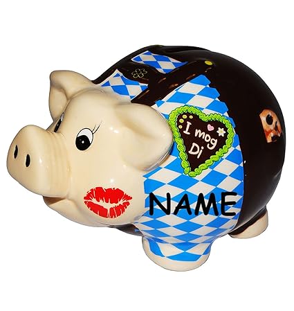Unbekannt große Spardose - Sparschwein Oktoberfest - Bayern - incl. Namen - stabile Sparbüchse aus Porzellan / Keramik - Trac