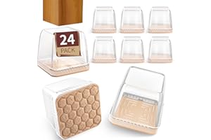 24Pcs Sgooyir Square Chair Leg Floor Protectors, Furniture Leg Protectors for Chair Legs, Rubber Chair Leg Protectors for Hardwood Floors Clear-Brown L