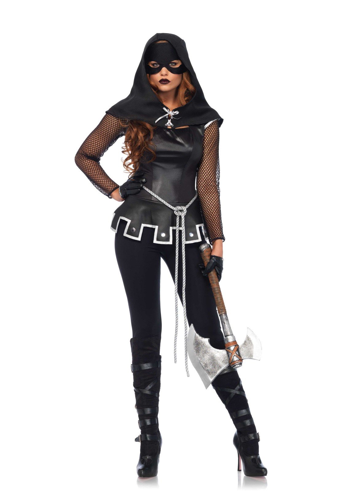 Leg Avenue 85570 Black/Silver Grim Executioner Fancy Dress Costume Set (Large/UK 14-16, 4-Piece)